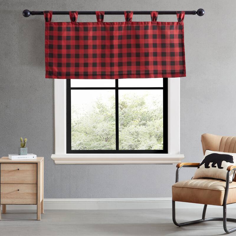 Eddie Bauer Mountain Plaid Red Tab Top Window Valance - 50 x 20