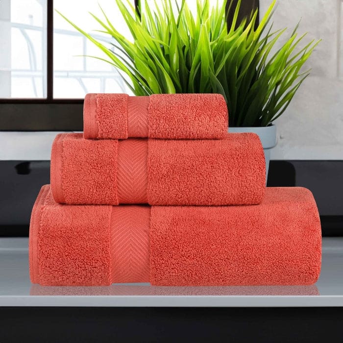 Superior Soft & Absorbent Zero Twist Cotton 3-piece Towel Set - Brick