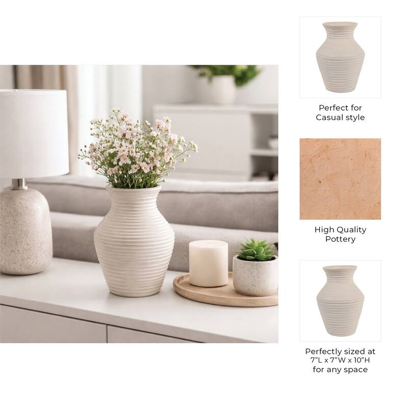 Sculptural Ribbed Paper Mache Table Vase - Stylish Tall Flower Vase