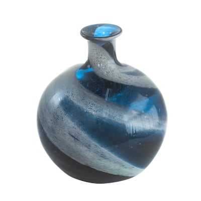 Mayron Glass Vase with Swirl Design - 8.5"Dia. x 9.5" - Blue/White