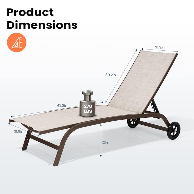 VredHom Adjustable Chaise Lounge Chair with Wheels