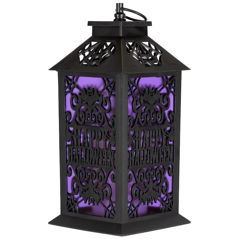 LED LIghted Bats "Happy Halloween" Candle Lantern - 11" - Black
