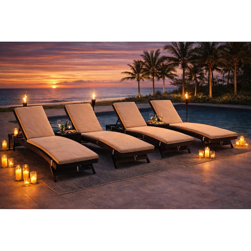 Eternity Brown 6-Piece Wicker Outdoor Chaise Lounge Set with Beige Cushions - N/A