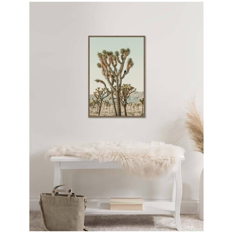 Kate and Laurel Joshua Tree With Crow by Alicia Bock Framed Canvas Wall Art Print