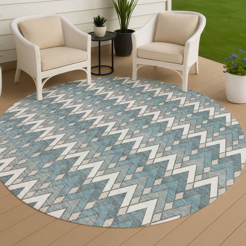 Machine Washable Indoor/ Outdoor Modern Baxter Chantille Rug - Teal - 8' x 8'