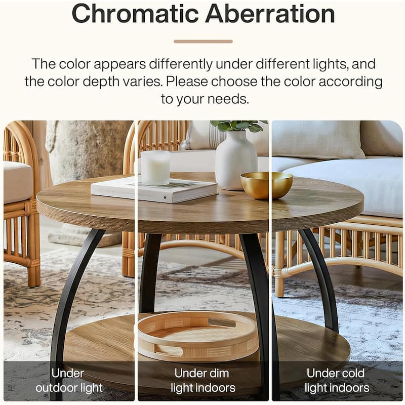 31.5-Inch Round Coffee Table with Storage Shelf for Living Room, Office