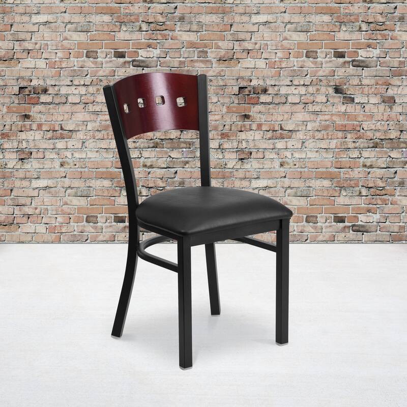 Black Decorative 4 Square Back Metal Restaurant Chair - 17"W x 21"D x 32"H - 17"W x 21"D x 32"H