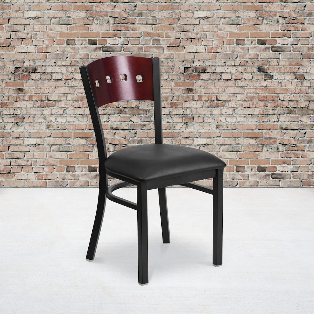 Black Decorative 4 Square Back Metal Restaurant Chair - 17"W x 21"D x 32"H - 17"W x 21"D x 32"H