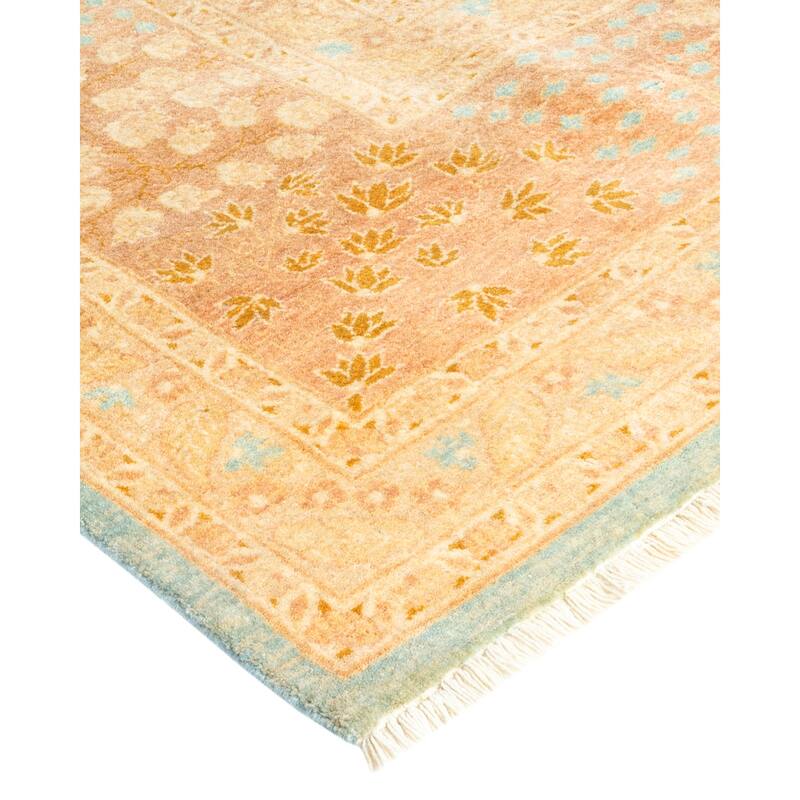 Overton Hand Knotted Wool Traditional Oriental Light Blue Area Rug - 6' x 9'