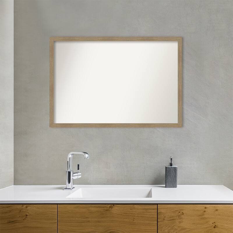 Woodgrain Stripe Non-Beveled Wood Framed Bathroom Vanity Wall Mirror