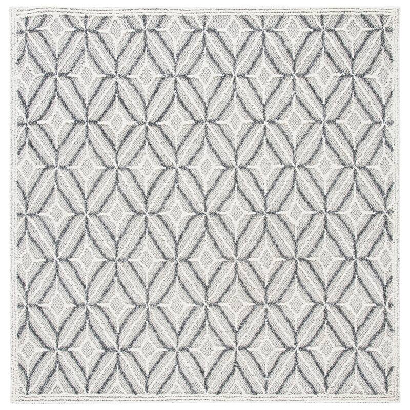 SAFAVIEH Handmade Trace Lakeisha & Contemporary Geometric Wool Rug - 6' Square - Grey/Black