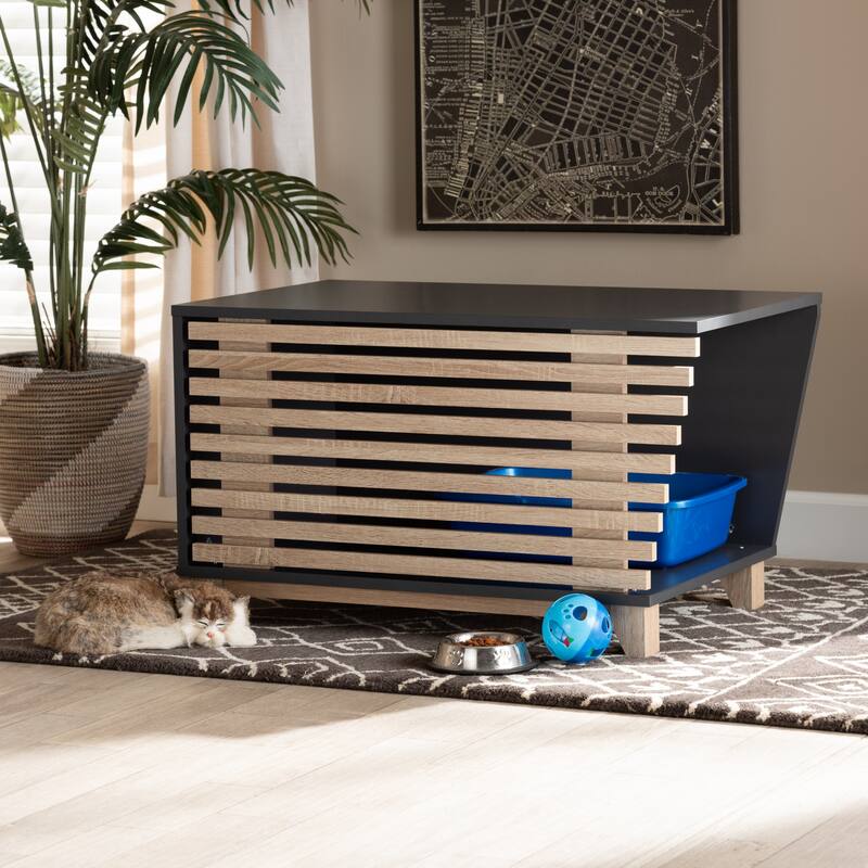 Eckhart Modern and Contemporary Two-Tone Wood Cat Litter Box & House