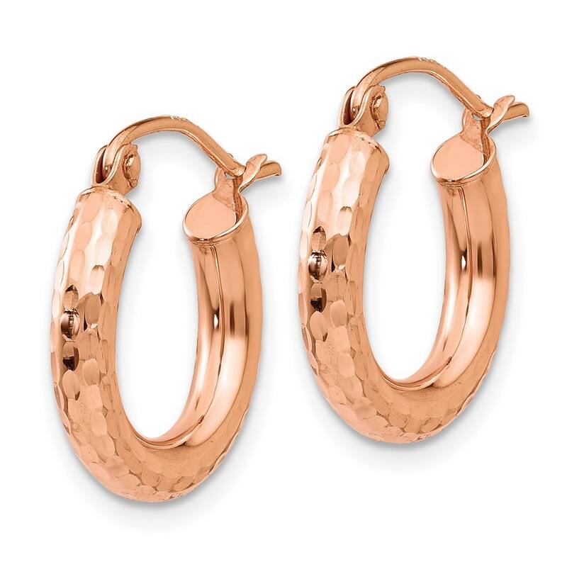 Curata 14k Rose Gold Light Weight 3x16mm Diamond-Cut Hoop Earrings