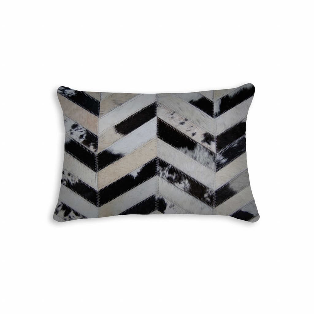 HomeRoots 12" X 20" Black Brown and Off White Chevron Cowhide Throw Pillow
