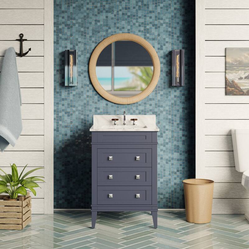 KitchenBathCollection Eleanor 24" Bathroom Vanity with Carrara Marble Top - Marine Gray