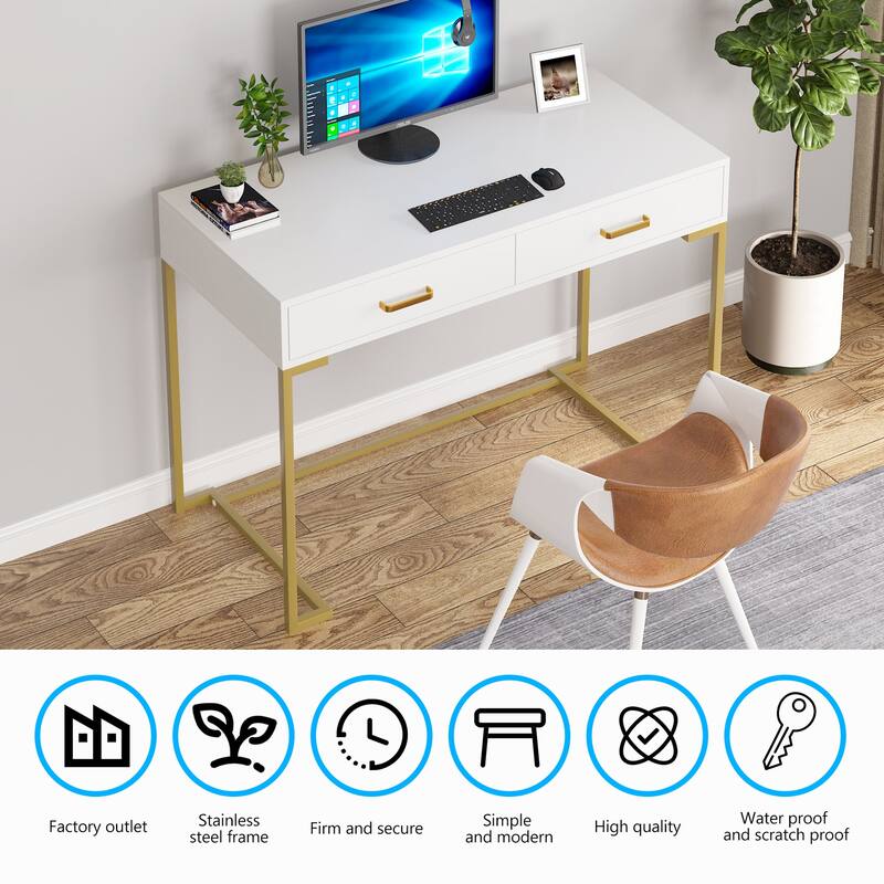 Modern Simple Computer Desk Writing Table with 2 Drawers for Home Office