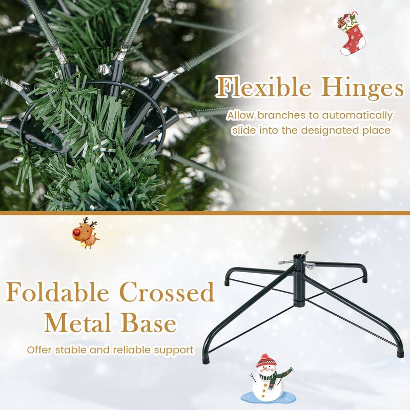 Gymax 8 FT Pre-Lit Artificial Christmas Tree Hinged Full Xmas Tree w/