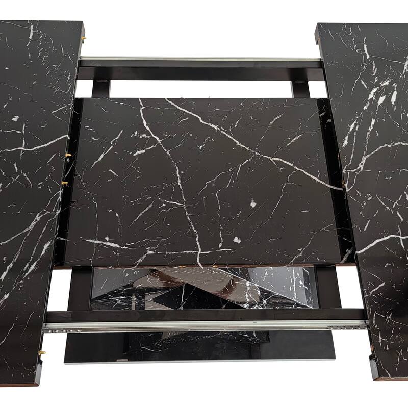 Modern Square Dining Table, Stretchable, with X-Shape Table Leg with Metal Base