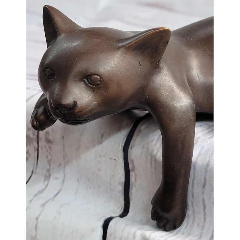 Desktop Cat Bronze Sculpture Figurine Figure Signed Original Art 3 Inches X 5 Inches