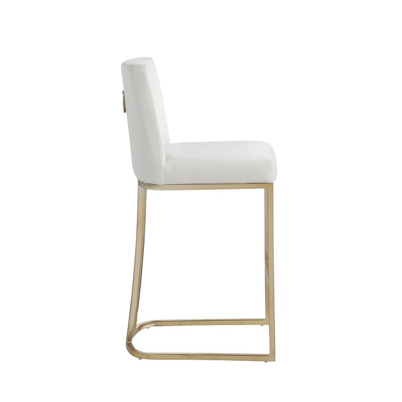 Counter Height Stools Set of 2, Velvet Fabric Kitchen Stools with Back, Upholstered Dining Chairs with Metal Frame