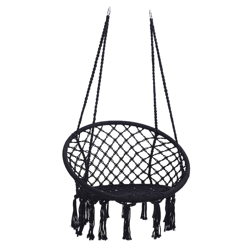 Metal Frame Macrame Hammock Swing with 330lb Capacity Cotton Rope Chair for Indoor/Outdoor