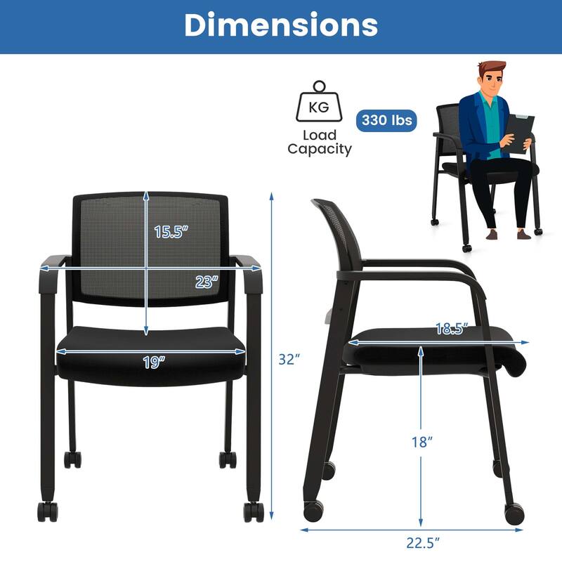 Set of 2/4 Rolling Conference Room Chairs Stackable Office Mesh Chairs
