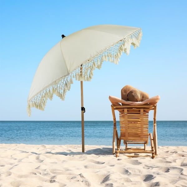 cream fringe patio umbrella Garden GLORY Garden Beige  With Beige The set includes the umbrella Best Choice Products 9ft Fringe