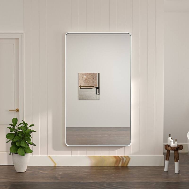 Keonjinn Rectangular Modern Aluminum Framed Bathroom Vanity Mirror, White