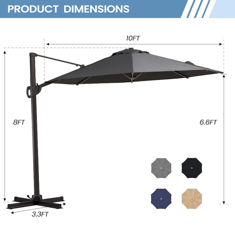 10ft Round Patio Offset Cantilever Umbrella Outdoor Hanging Umbrella with Cross Base