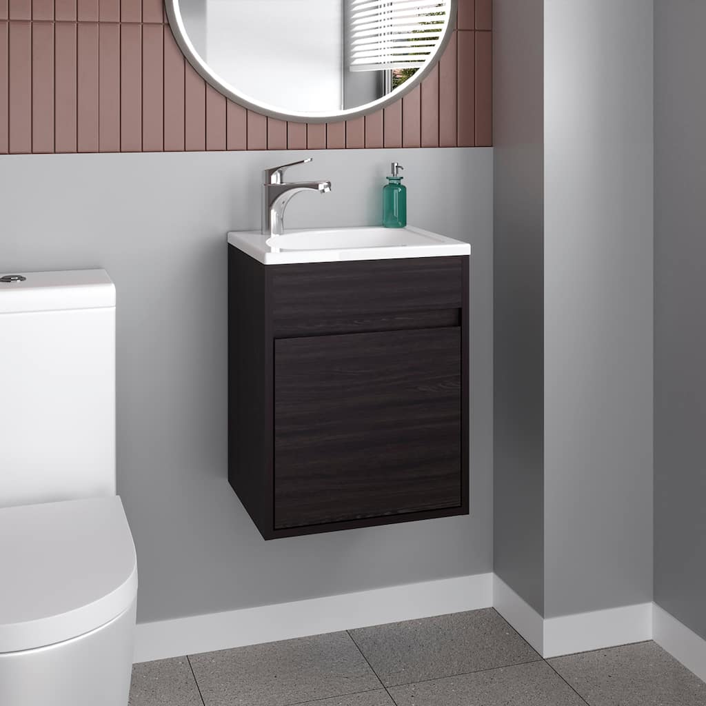 Bathroom Vanity With Single Door And Open Shelf,Compact Freestanding Sink Base Cabinet,Black