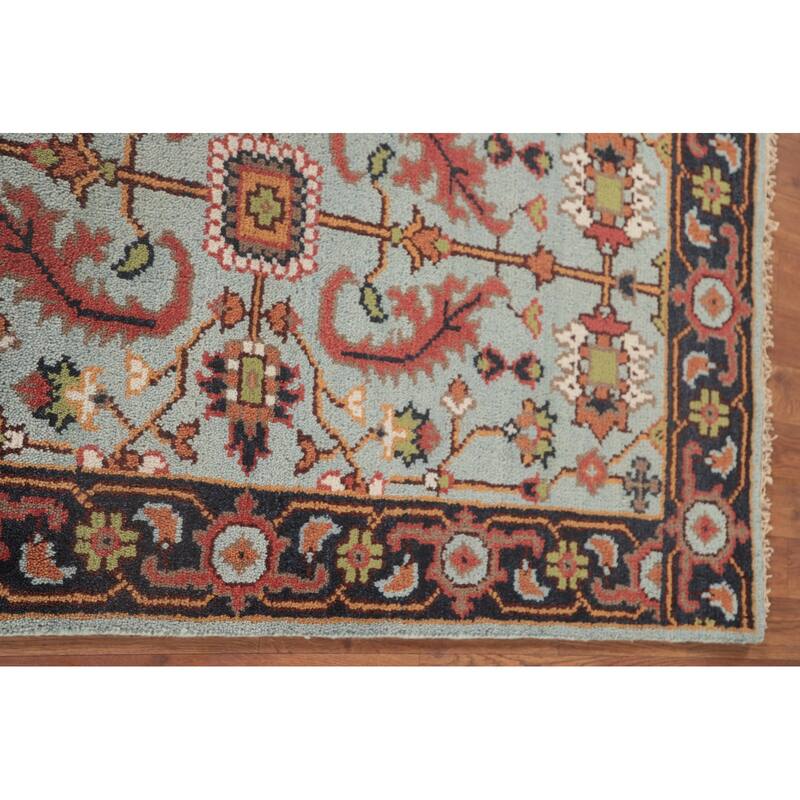 Light Blue Heriz-Serapi Accent Rug Handmade Floral Wool Carpet - 2'11"x 5'0"