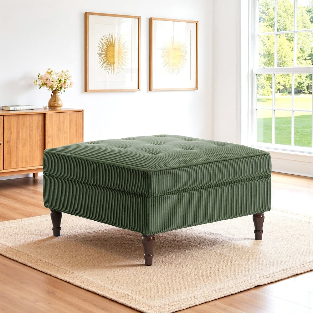 31.78" W Oversized Square Upholstered Storage Ottoman with Wooden Tray