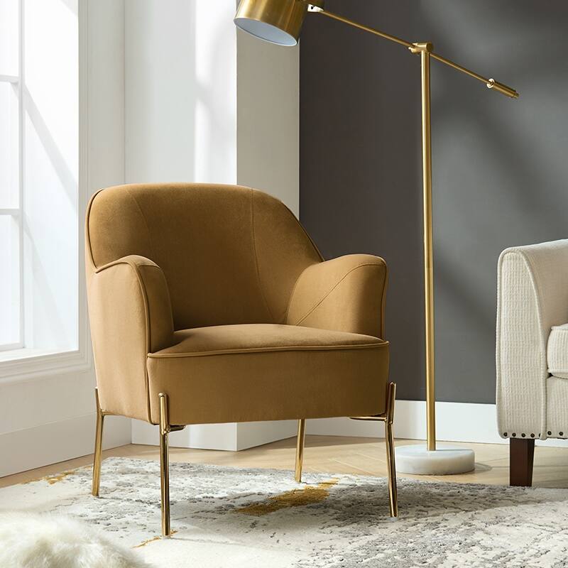 Marina Modern Velvet Accent Chair with Golden Legs Set of 2 by HULALA HOME