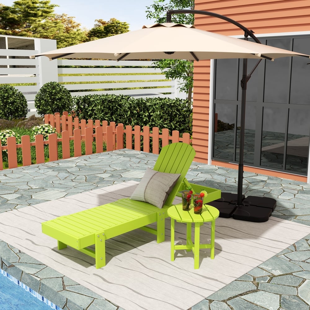 Altura Poly Eco-Friendly All Weather Reclining Chaise Lounge with Arms & Side Table (2 Piece Set)