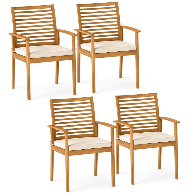 Costway Patio Dining Chairs Set of 2with Removable Padded Cushion - 4 PCS - Set of 4