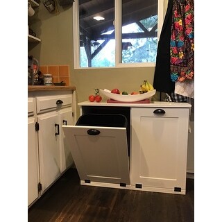 White Double Tilt-out Wooden Trash Can Cabinet - Overstock ...