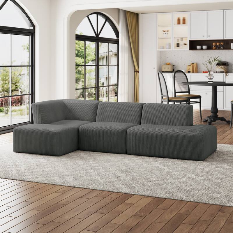 Oversized Corduroy Modular Sectional Fabric Sofa - GRAY/SIDE CHAIR&ARMCHAIR&OTTOMAN&ARMLESS