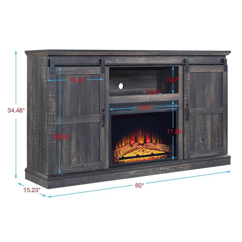 Myrtle 60 In. Fireplace Sliding Doors Media Console