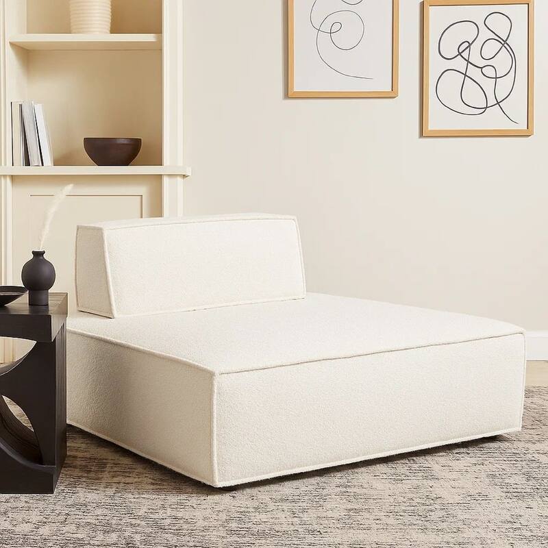 Gada Square Lounger Chair, Welt Trim Ivory Boucle, 45 Inch