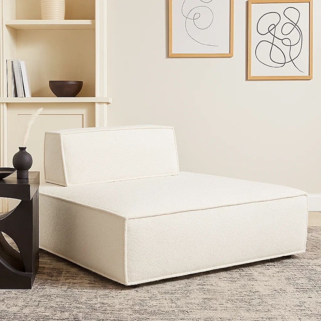 Gada Square Lounger Chair, Welt Trim Ivory Boucle, 45 Inch