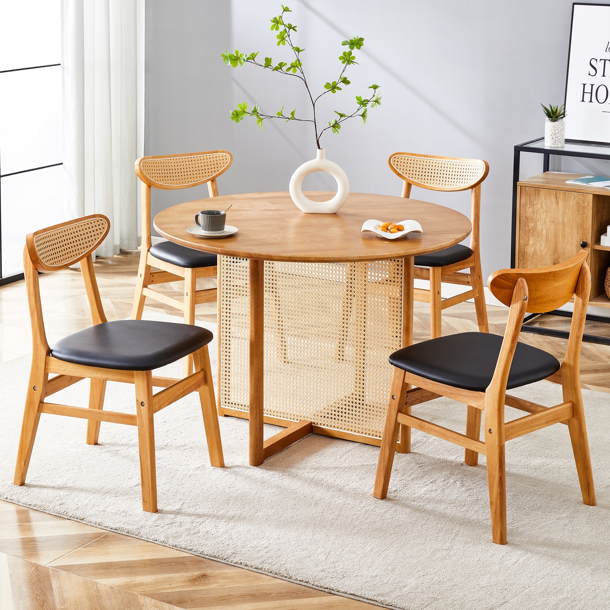 EDWINRAYLLC Compact Modern Dining Table with 4 Solid Wood Chairs