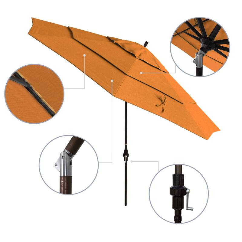 California Umbrella 11' Rd Golden State Series Patio Umbrella Bronze Aluminum Frame Crank Lift Collar Tilt Sunbrella