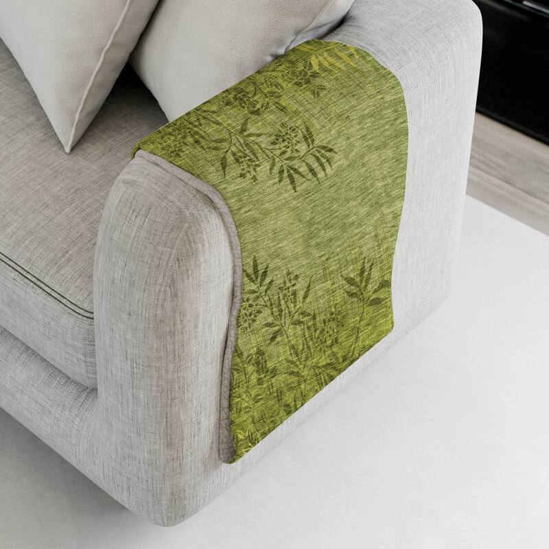 Premium Machine Washable Modern Floral Sherpa Throw Blanket - Olive - 4'2" x 5'10"