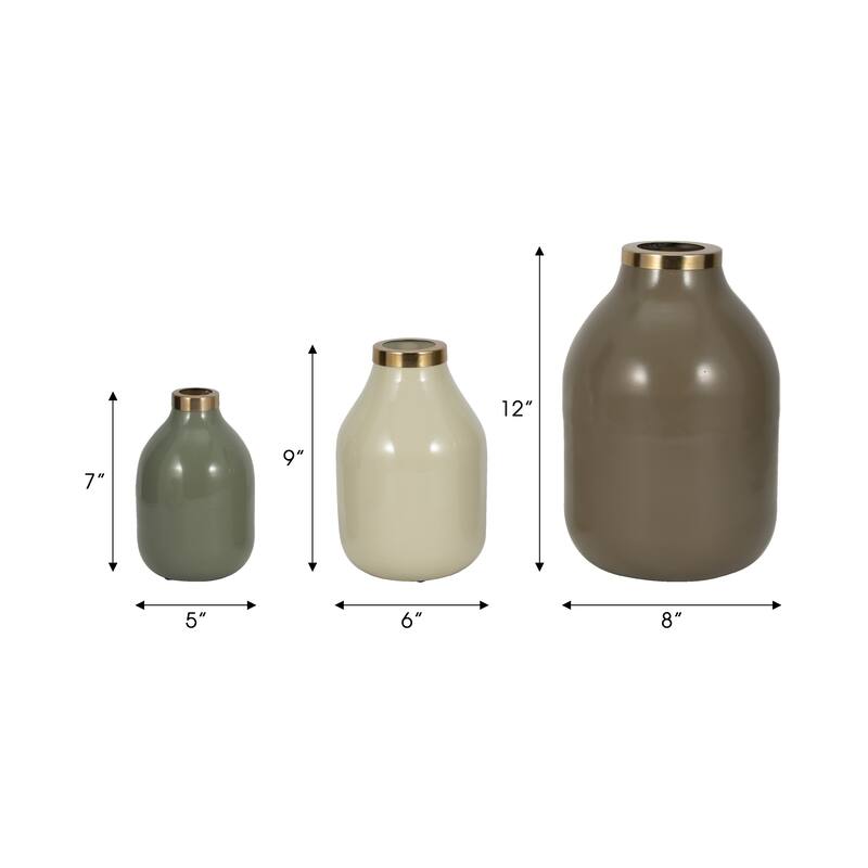 Metal Bottle Vases Set of 3 - Red/Orange, 7/9/12 in.