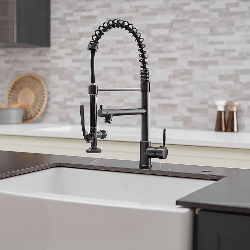 Single Handle Double-Spout High Arc Pull Down Kitchen Sink Faucet - ORB