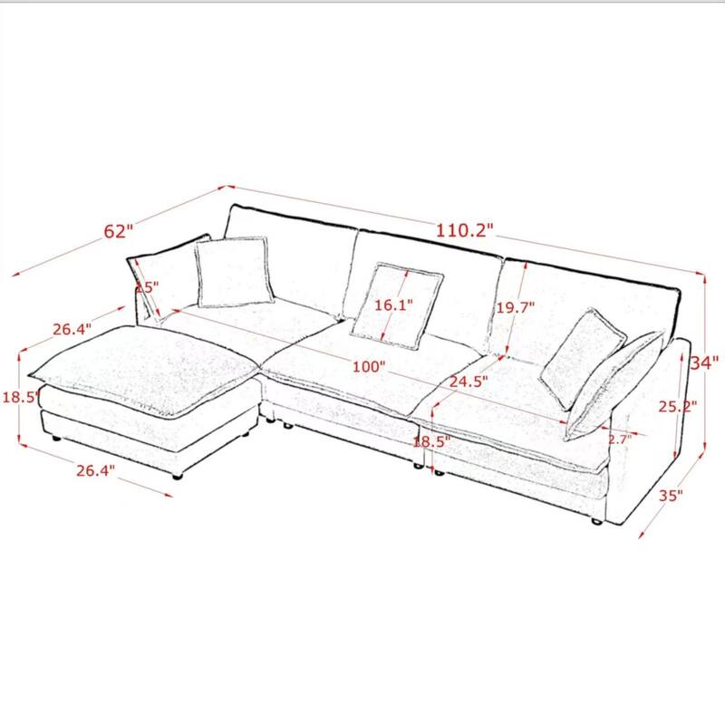 110.2" L-Shaped Sectional Sofa with Ottoman (Towel Fabric)