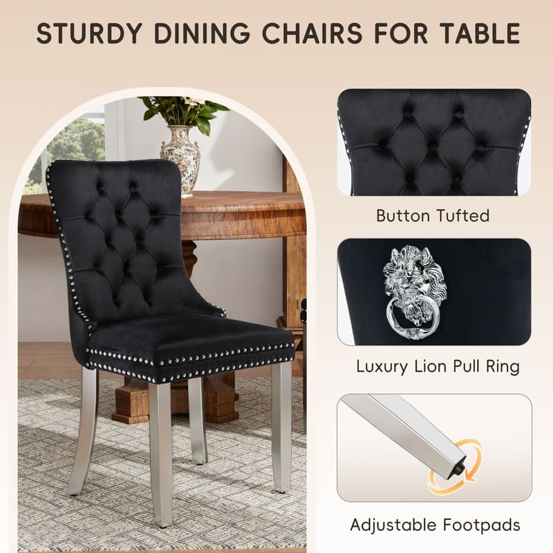 High-end Tufted Velvet Upholstered Nailhead Dining Chair Set of 4