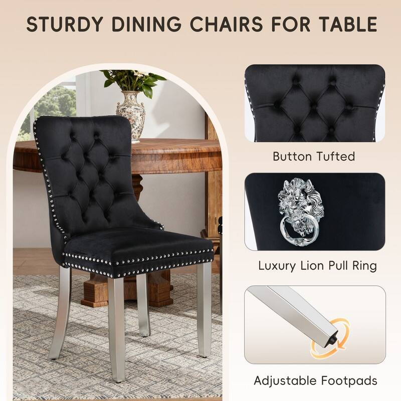 High-end Tufted Velvet Upholstered Nailhead Dining Chair Set of 6