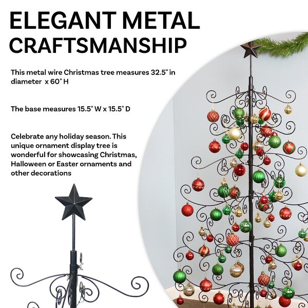 Sunnydaze Noelle Black Metal Christmas Ornament Tree - 60