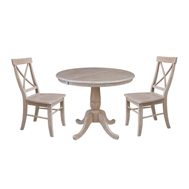 36" Round Top Pedestal Extendable Table With 12" Leaf and Madrid Chairs